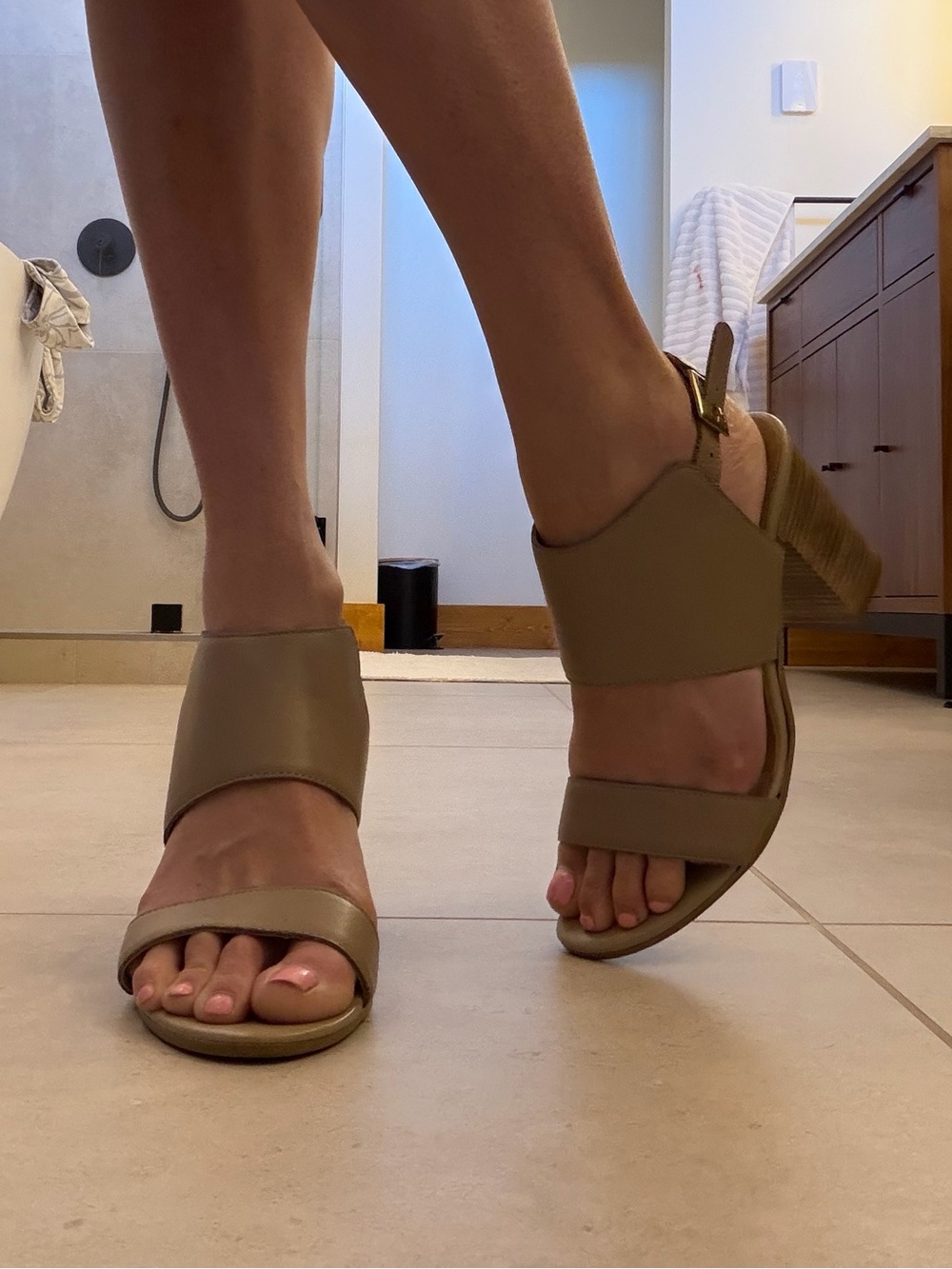 Seychellles Leather Taupe Slingback Block Heel Sandals